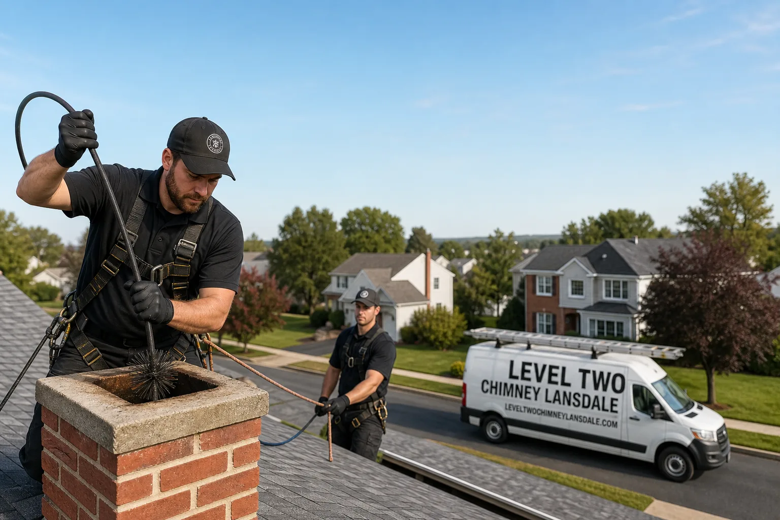 Emberly Chimney Cleaners Lansdale chimney cleaning service vehicle and crew in Lansdale, PA